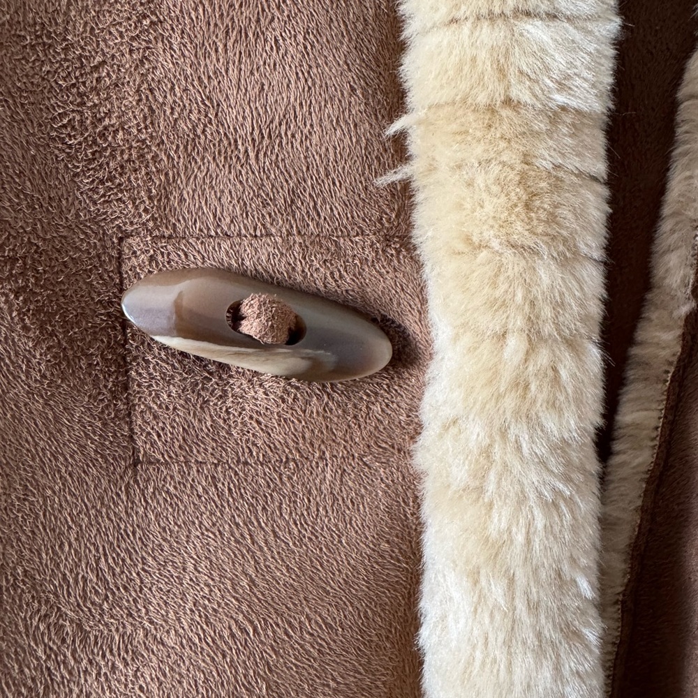 Jones New York Brown Faux Fur Suede Coat w Hood Medium - Picture 5 of 6